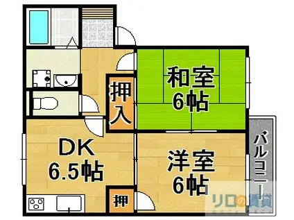 ファミール仁川 Ⅱ(2DK/1階)の間取り写真