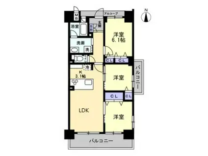 アルファライフ片原町駅東(3LDK/5階)の間取り写真