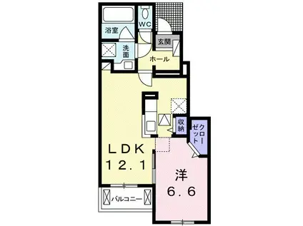 フェリーチェ六条A(1LDK/1階)の間取り写真