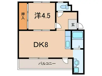 ドミールサニー緑町1号棟(1DK/4階)の間取り写真