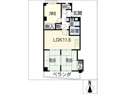 サンローヤル福寿ビル(3LDK/2階)の間取り写真