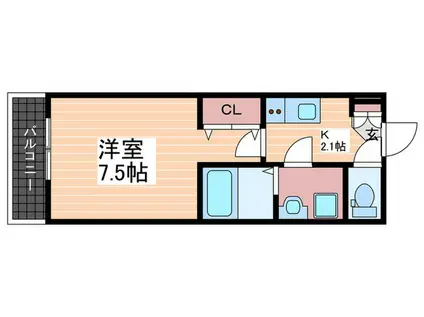 GREENHILL HATSUKAITI(1K/1階)の間取り写真