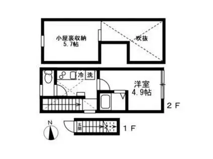 シャトーユーカ(1K/2階)の間取り写真