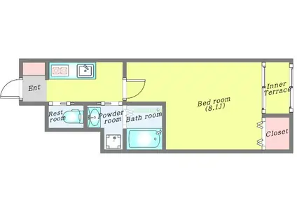 フラワー旭ヶ丘(1K/1階)の間取り写真