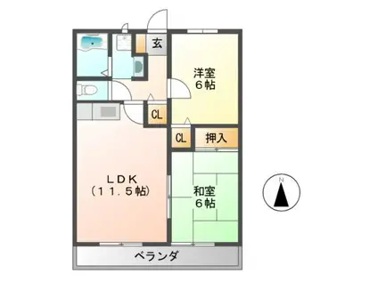 オレンジハイツAB棟(2LDK/2階)の間取り写真