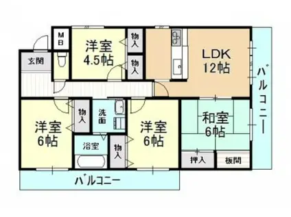 ブラウベルク法善寺(4LDK/2階)の間取り写真