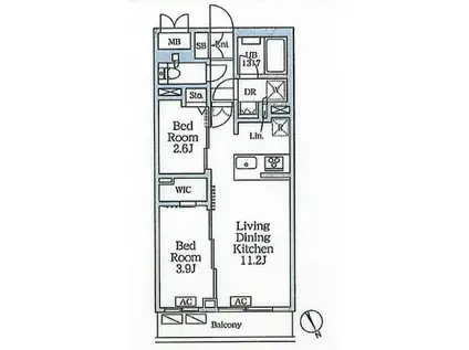 アジールコート後楽園(2LDK/1階)の間取り写真
