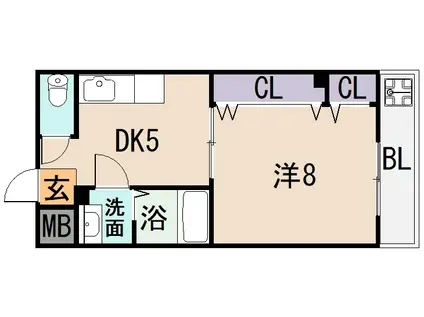 ドミール新深江(1DK/8階)の間取り写真