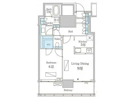 赤坂タワーレジデンストップオブザヒル(1LDK/19階)の間取り写真