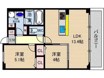 ルヴェール高槻(2LDK/4階)の間取り写真