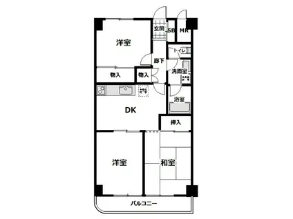 秀和川越南大塚レジデンス(3DK/2階)の間取り写真