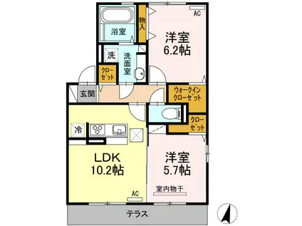 グランドソレイユ八幡 A棟(2LDK/1階)の間取り写真