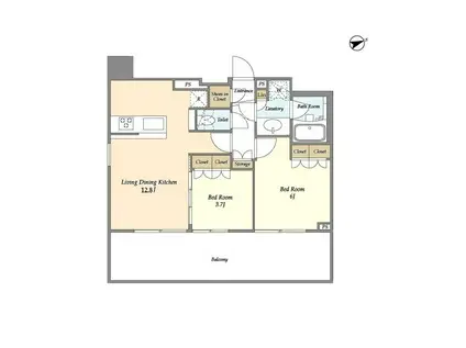 ヴィラクレール浅草(2LDK/9階)の間取り写真