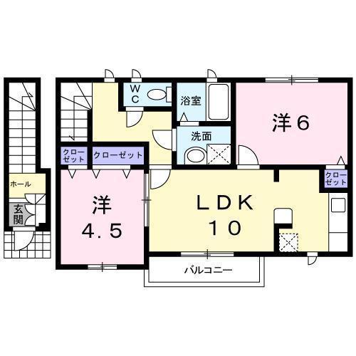 中土井ロングハイツ(2LDK/2階)の間取り写真