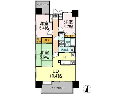 ガーデンハイツAIHARAII(3LDK/5階)の間取り写真