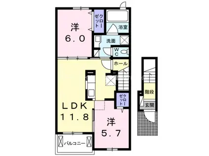 カーサ 神宮 MISONO(2LDK/2階)の間取り写真