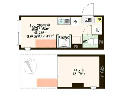 ECLAT(ワンルーム/2階)の間取り写真