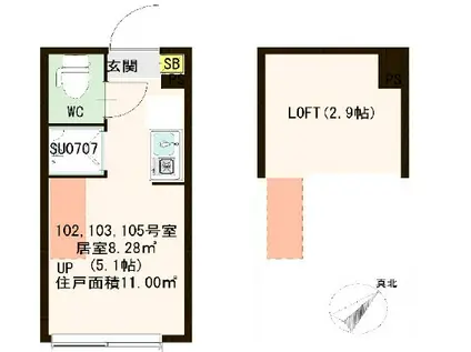 プランドール桜台(ワンルーム/1階)の間取り写真