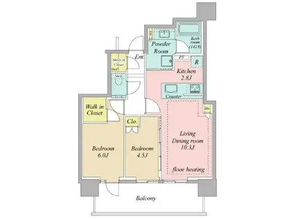 シティタワー国分寺ザ・ツイン イースト(2LDK/33階)の間取り写真