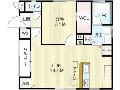 エレアージュ魚住南(1LDK/1階)の間取り写真