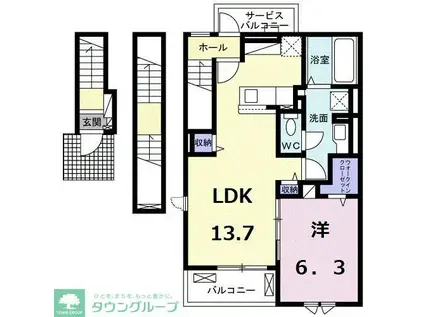 クレール鎌倉II(1LDK/3階)の間取り写真