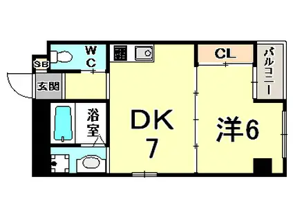 ベルトゥリー三宮アネックス(1DK/6階)の間取り写真