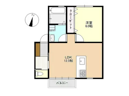 アルカンジュ鳥羽(1LDK/2階)の間取り写真