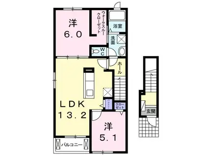 フォレスト ヴィラ Y(2LDK/2階)の間取り写真