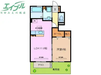 ひだまり(1LDK/1階)の間取り写真