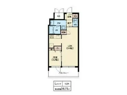 スプランディッド十三本町(1LDK/15階)の間取り写真