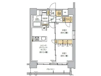 リビオメゾン芝浦(2LDK/7階)の間取り写真