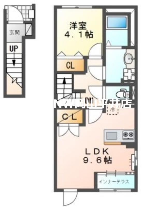 スターテラスII西大寺(1LDK/2階)の間取り写真