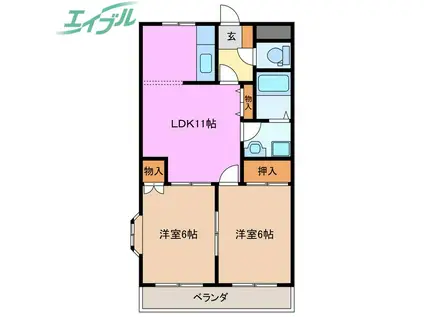 ロイヤルヒルズ21(2LDK/1階)の間取り写真