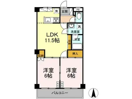 ロイヤルガーデン杉山(2LDK/2階)の間取り写真