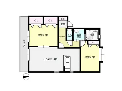 ペイド・エスポワールB棟(2LDK/1階)の間取り写真