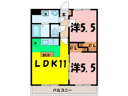 ファミーユ西木(2LDK/3階)の間取り写真