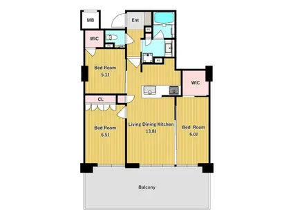 ライオンズタワー岡山千日前(3LDK/19階)の間取り写真