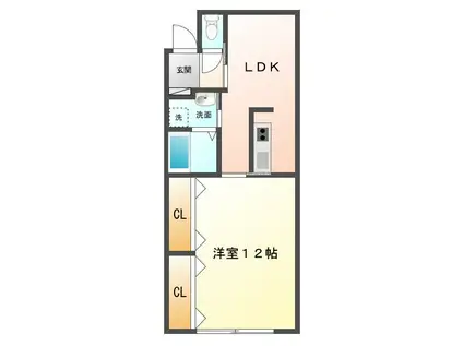 クレスト杉浦(1LDK/3階)の間取り写真