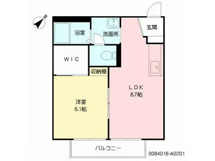 ディアス帯山 (1LDK/2階)の間取り写真