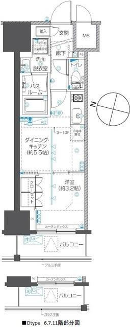 ZOOM本郷(1DK/7階)の間取り写真