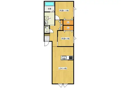 ブルーム西三輪(2LDK/1階)の間取り写真