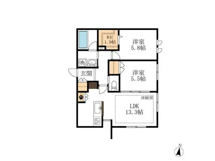 ラ フル―ルクロレ(2LDK/1階)の間取り写真