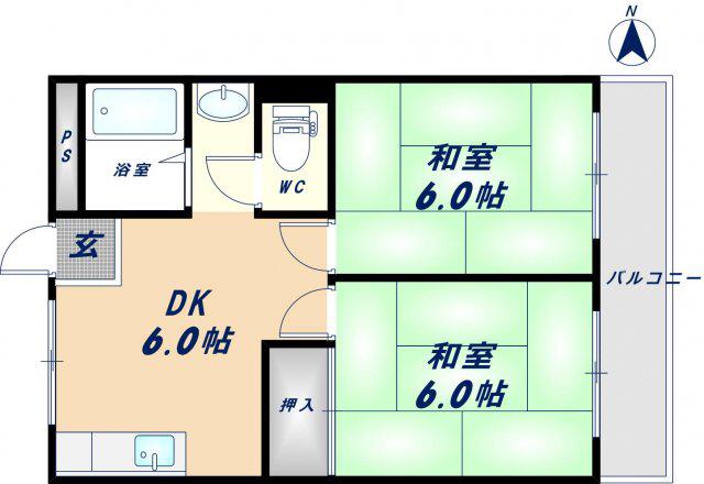 プレアール枚岡(2DK/5階)の間取り写真