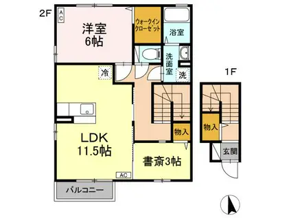 カーサ・シェール A(1SLDK/2階)の間取り写真