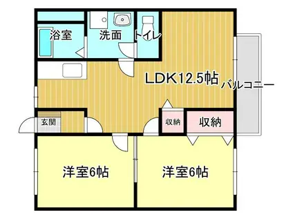 ヒルズ城山(2LDK/1階)の間取り写真