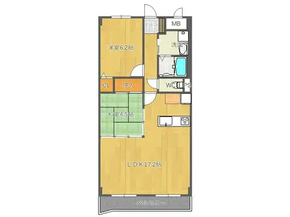 ローズシャトー上山手(2LDK/4階)の間取り写真