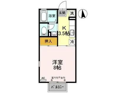 ルミナス若狭2棟(1K/1階)の間取り写真