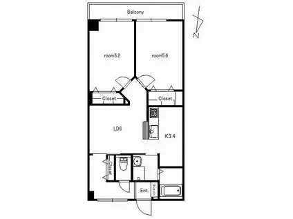 カーサ・デル・ソル(1K/2階)の間取り写真