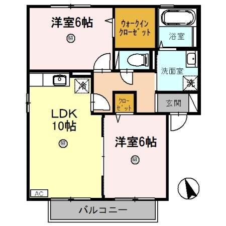 ルピナス明里橋B棟(2LDK/2階)の間取り写真