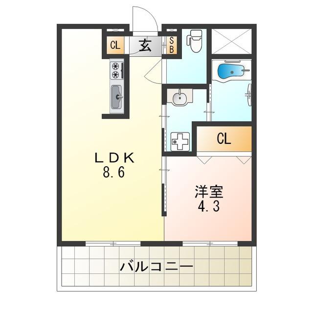 アニマーレ長堀(1LDK/3階)の間取り写真